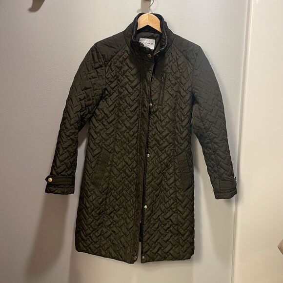 COLE Haan Signature quilted dark green woman’s long jacket - Picture 2 of 16